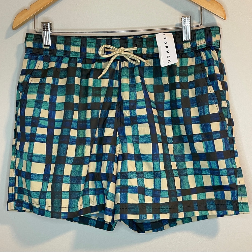 Topman Swim Trunks Beige/Teal/Black